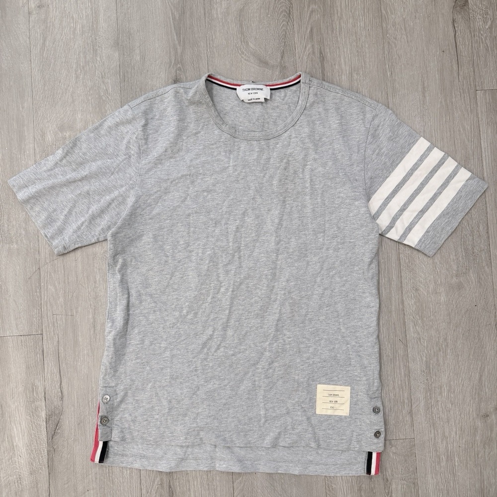 Thom Browne 4-Bar T Shirt Mens 1 Small Gray Stripe Made Japan Side Button